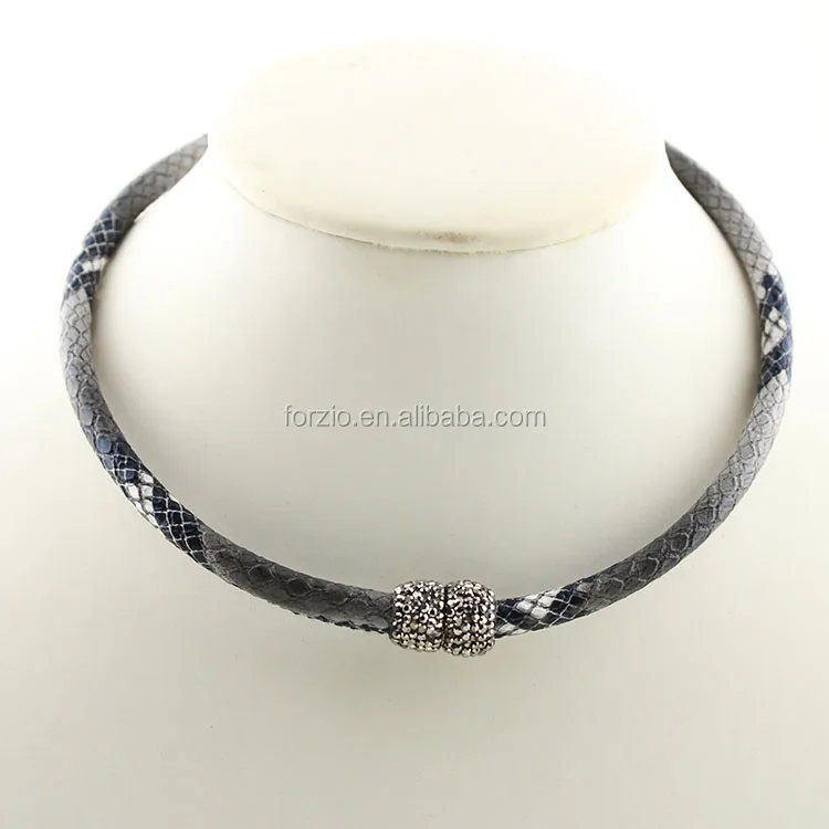 

NC1006 Fashion snakeskin leather necklace hematite crystal pave magnetic choker, Black,yellow