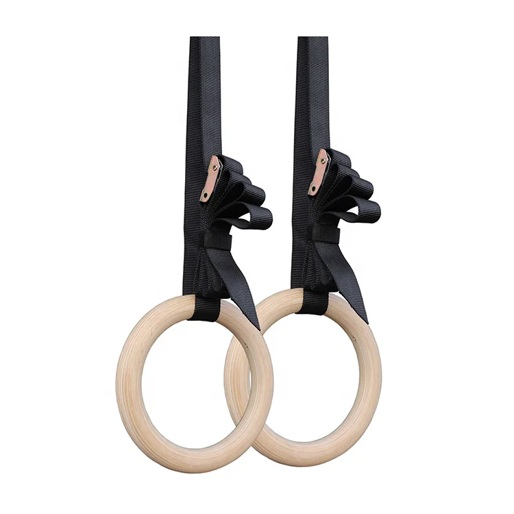 

Love Fitting Adjustable Nylon Strap Wooden Gymnastic Gym Rings, Brown