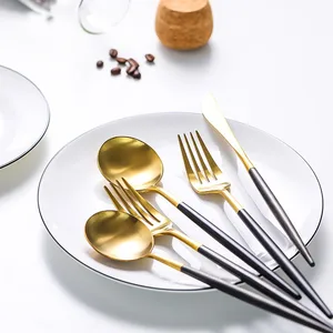 Image of 18/10 stainless steel fork spoon knife factory matt polish brass copper rose gold cutlery
