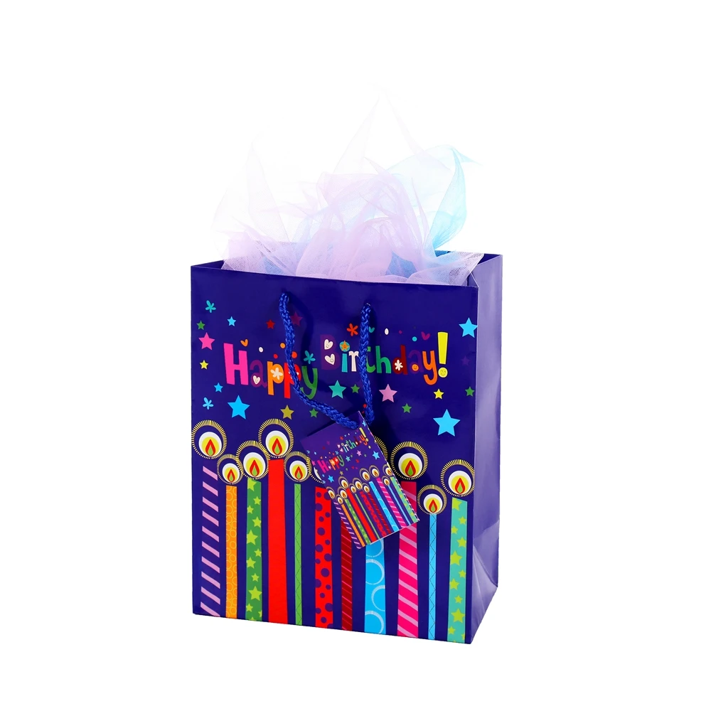 Customized Color Lovely Large Capacity Delicate DIY Blue Birthday Gift Bags With Small Card