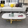 Stainless Steel Shiny Gold Finish Side Table Marble Top Round Coffee Table