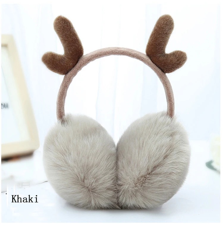 warm earmuffs cute winter plush antlers retractable earmuffs