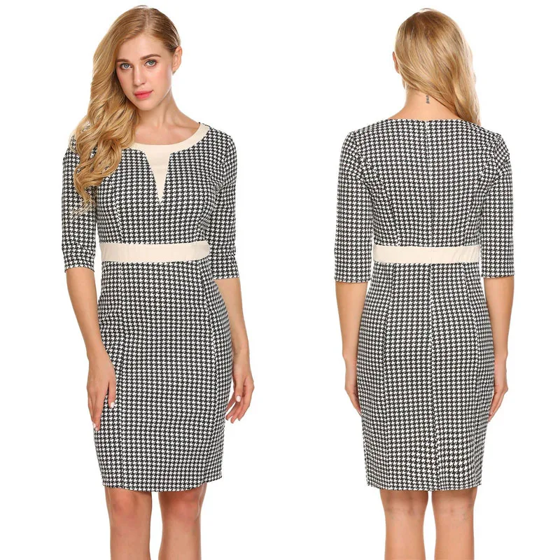 

Popular white and black gingham pencil dress