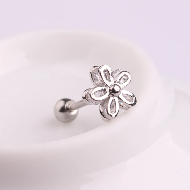 

Fast Delivery 16g Tiny Flower Diamond unique tragus earrings