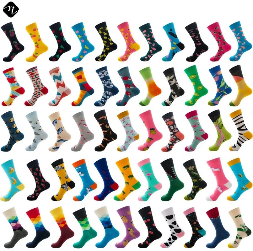 2019 new design low MOQ hot sale 100%cotton colored unisex happy socks
