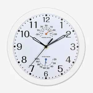 Image of KH-CL124 Metal Plastic Round Quartz Wall Clock with Thermometer and Hygrometer