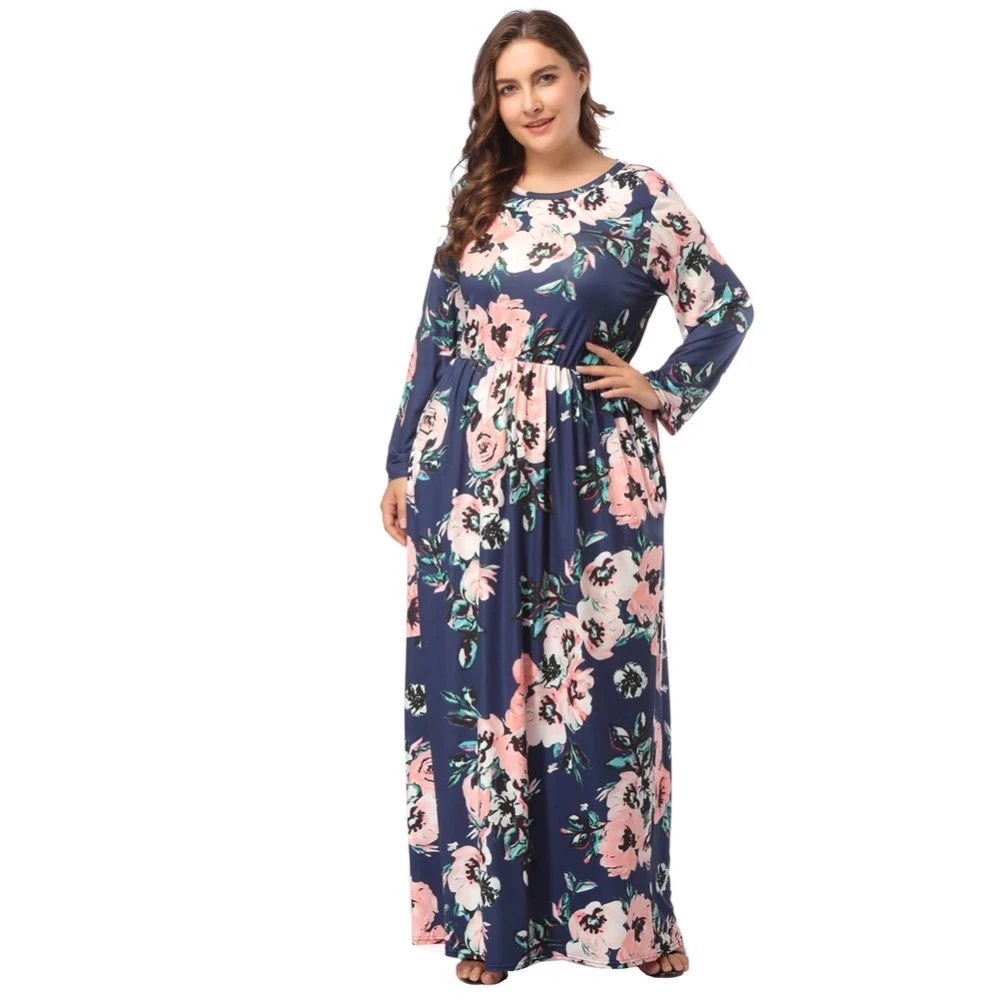 Big Size 4XL Latest PLus size Woman Dress Spring Loose Printing Long Dresses Plus Size Women Clothing Maxi Dress