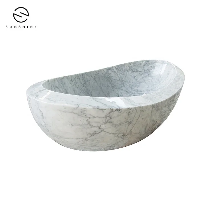 Carrara White Marble Stone Freestanding Bathtub For Adults
