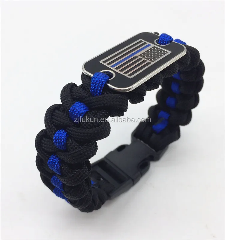 New Design Thin Blue Line Survival Paracord Bracelet Flag Charm