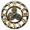 Cheap price wholesale brief design 20/24 inches retro vintage wooden rustic 3D metal moving gear wall clock for home decoration
