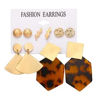 

2019 fashion gold earring set jewelry 5 pairs metallic geometric leopard stud acrylic earrings for women