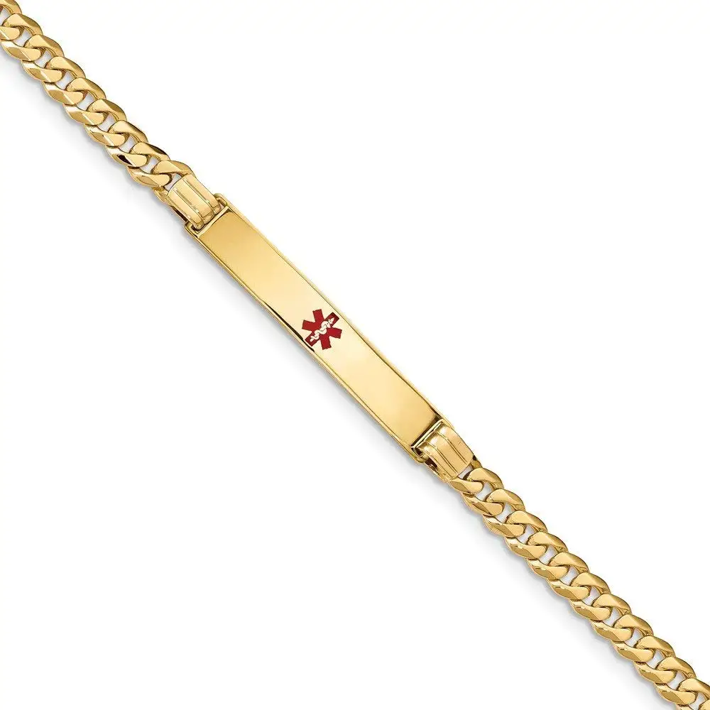 Perfect Jewelry Gift 14K Medical Red Enamel Curb Link ID Bracecet