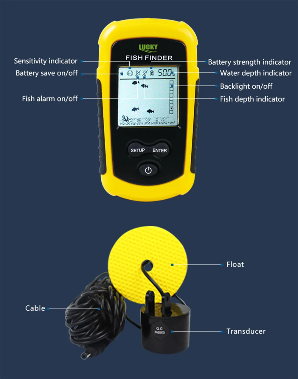 100m Depth Range Portable Transducer Lucky Fish Finder Sonar Ff11081