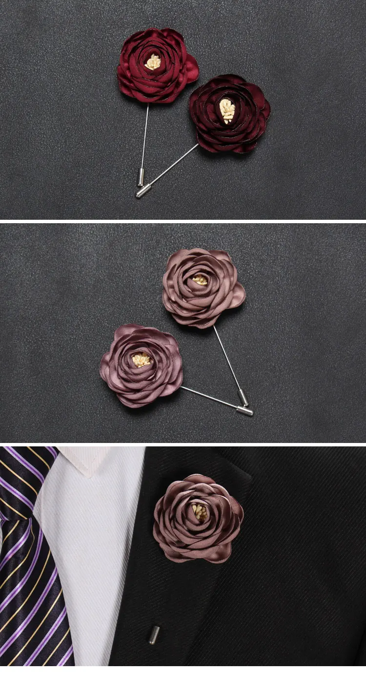 Free Shipping Flower Brooch Lapel Pin Handmade Men Rose Flower Lapel