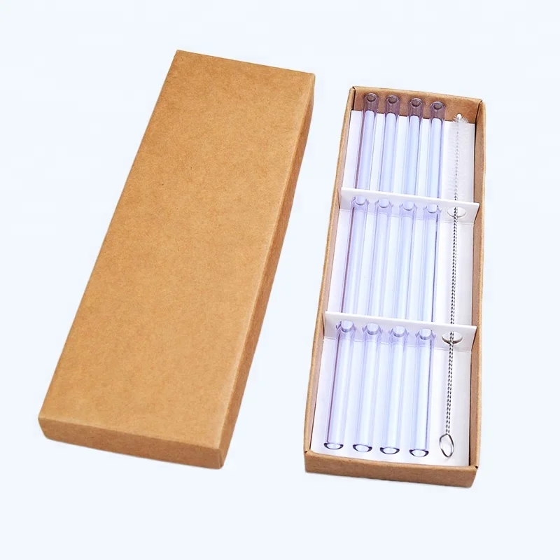

Borosilicate clear drinking Glass straws Straight Reusable Glass Drinking Straw 4+1 set in a kraft box package