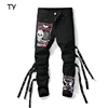 Punk style high quality men's denim jeans custom design fashion jean jeans with leather belt leather straps for man