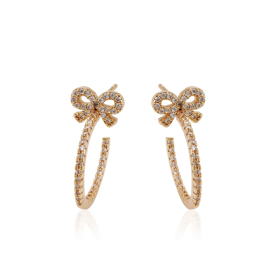 

94558 China Xuping hot sale fashion 18k gold plated a bow shaped hoop bowknot earring, earrings with zircon for women