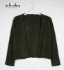 Women dark green short open front cardigan sweater