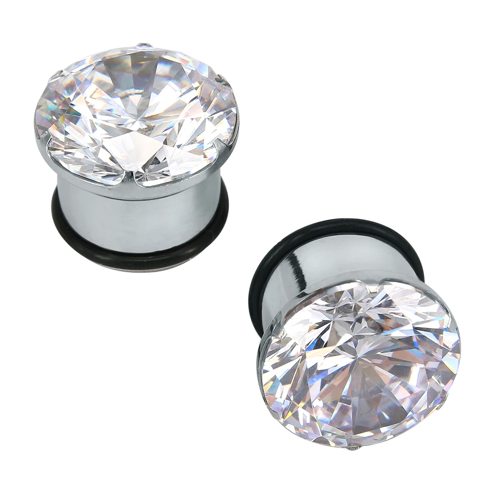 

Silver zircon tunnel body stretcher piercing earrings through tunnels plug ear expander, As picture