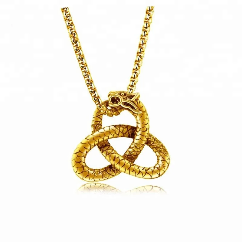 

Celtic Spiral Knot Dragon Shaped Pendant Ouroboros Eight Gold Chain Necklace 316L Stainless Steel Jewelry Snake Necklace, White;black;gold