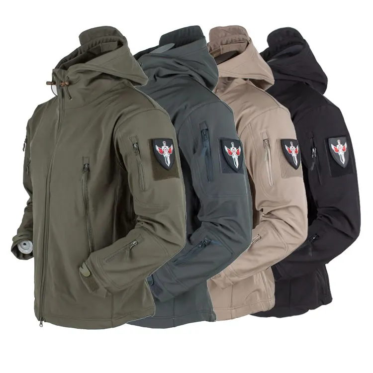 

men softshell us army jacket hooded winter outdoor coat with fleece, Army green