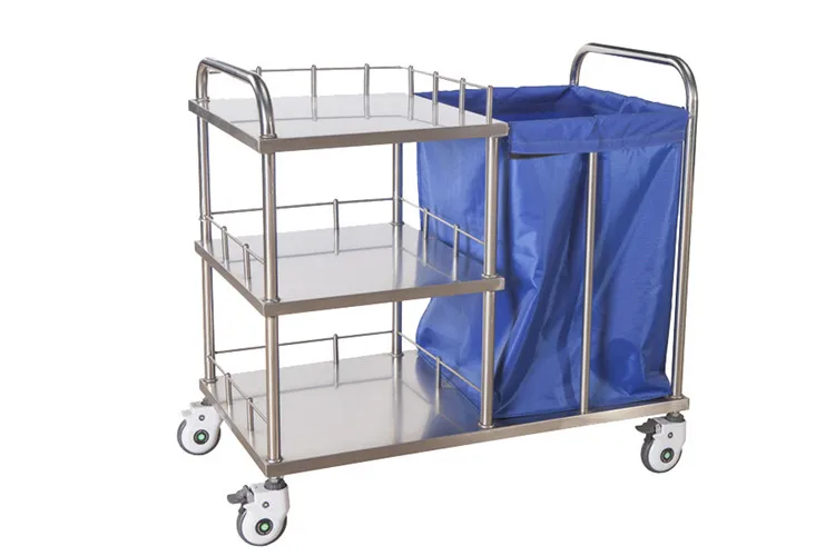 Mobile stainless steel feculence nursing trolley cart in hospital medical crash trolley cart