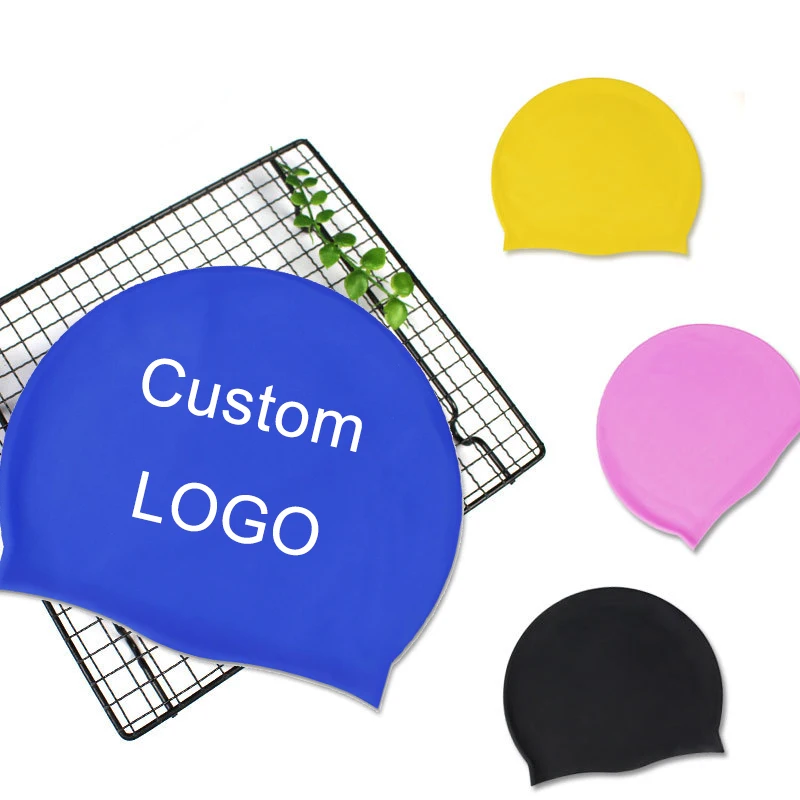 

Wholesale Advertising Custom Logo Silicone Swimming Caps Swim Hats, Solid color