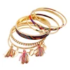 2017 Chinese folk style Round crystal Painted cotton tassel multilayer alloy bracelet amega wire jewellery gold bangles