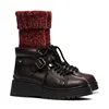 Custom Black Rubber Sole Knitted Wool Platform Sock Leather Combat Boots