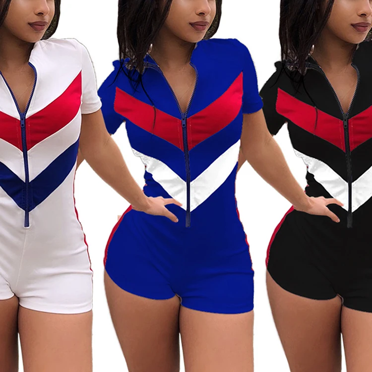 

Feelingirl Latest Design Zipper Sport Fashion Splice Women Plus Size Jumpsuits And Rompers