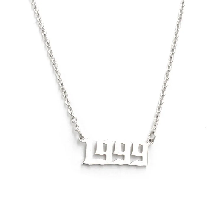 

Custom Birthday Gift Old English Number Birth Year Necklace, Silver or gold or rose gold