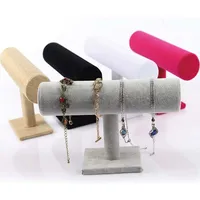 

Wood Velvet Expositores Fashion Jewelry Display Stand Holder for Bracelets Bangle Watch Chains Hanging T bar Rack