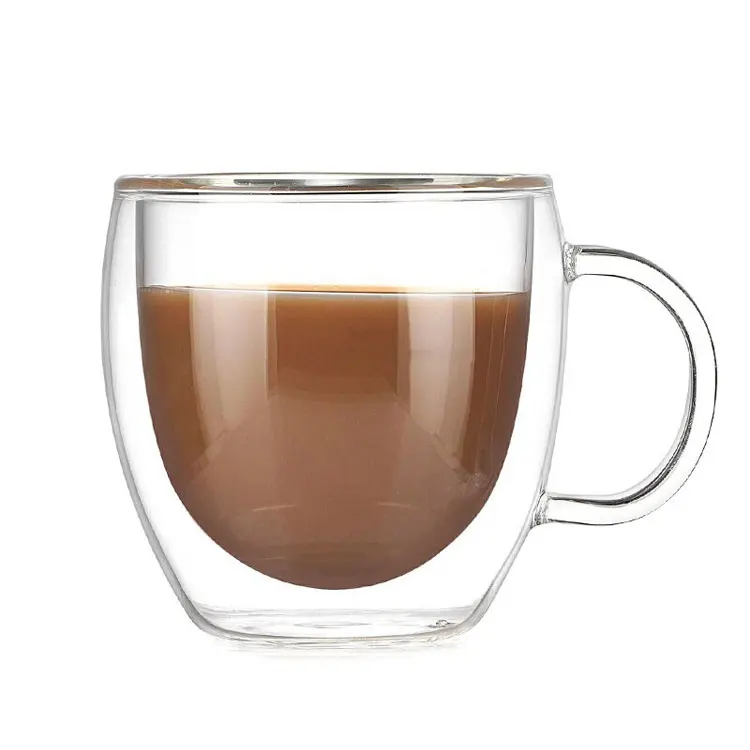 

Best selling hand made mouth blowm double wall coffee mug cup with handle custom wholesale with price, Clear