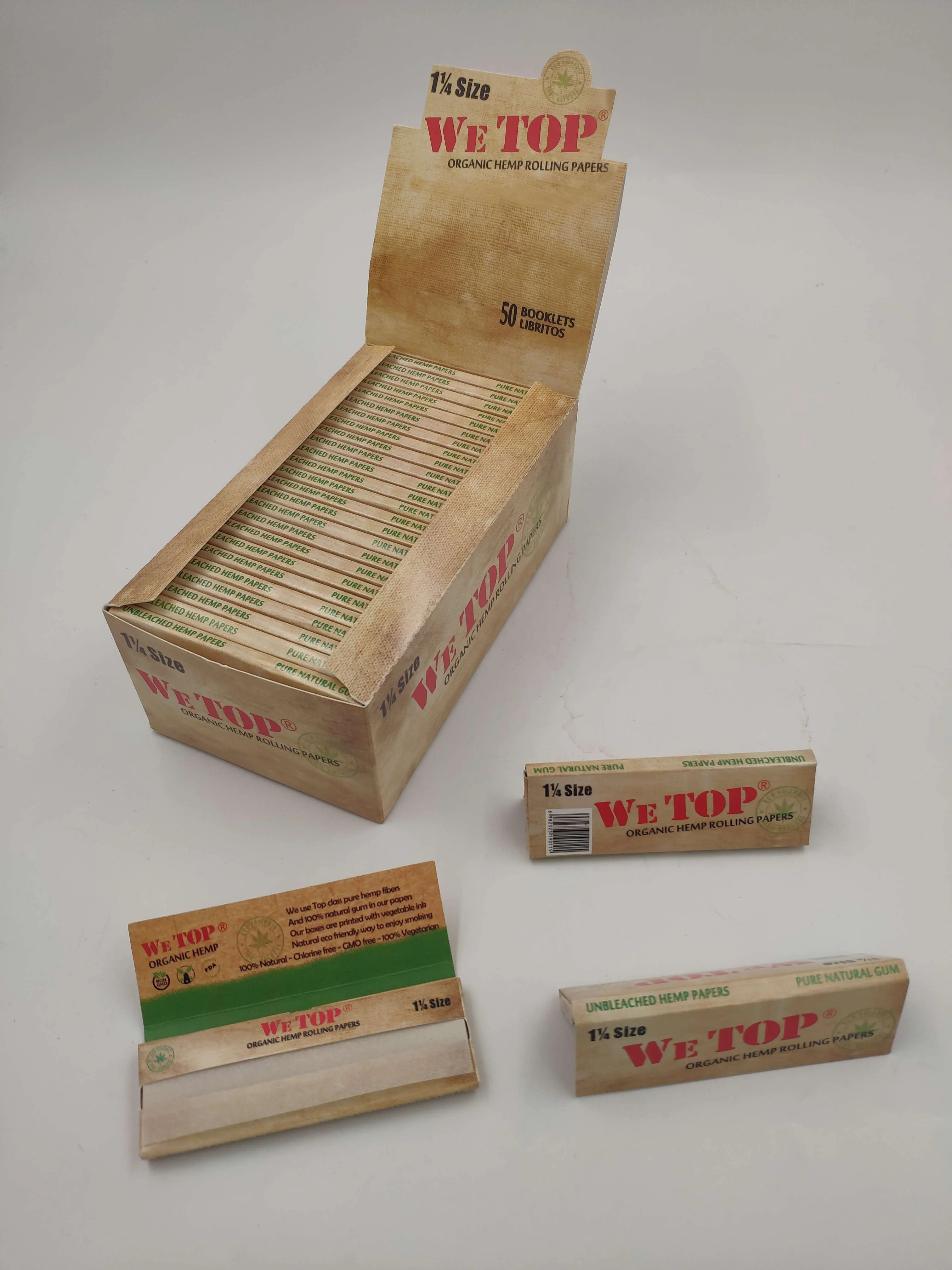 
WE TOP hemp rolling paper 1 1/4 size 50 leaves per booklet , OEM available 
