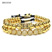 

High quality stainless steel beads CZ diamond charm men jewelry macrame bracelet set