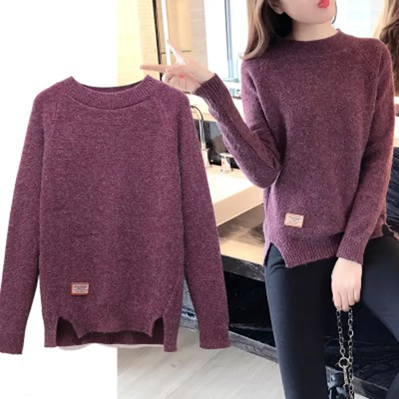 

readymade vogue girl Long sleeve round neck plain sweater jumper women loose plus size bottoming sweater tops