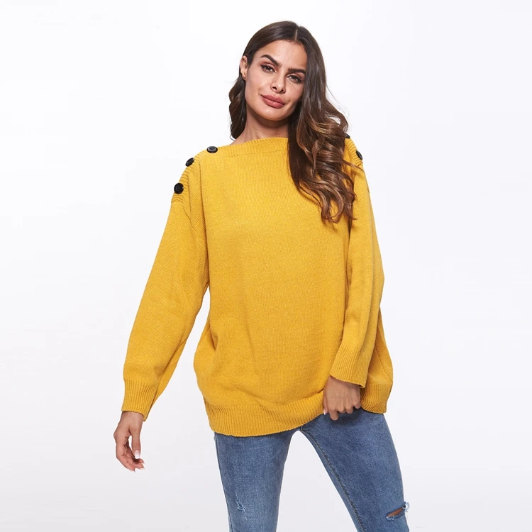 

2018 Winter Womens High Quality Pullover Knit Off-Shoulder Loose Sweater Top