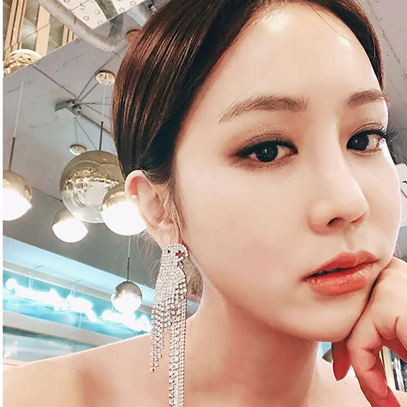

2019 new fashion luxury exaggerated long tassel earrings Korea long chain drop bird earrings for women jewelry E3331, Picture
