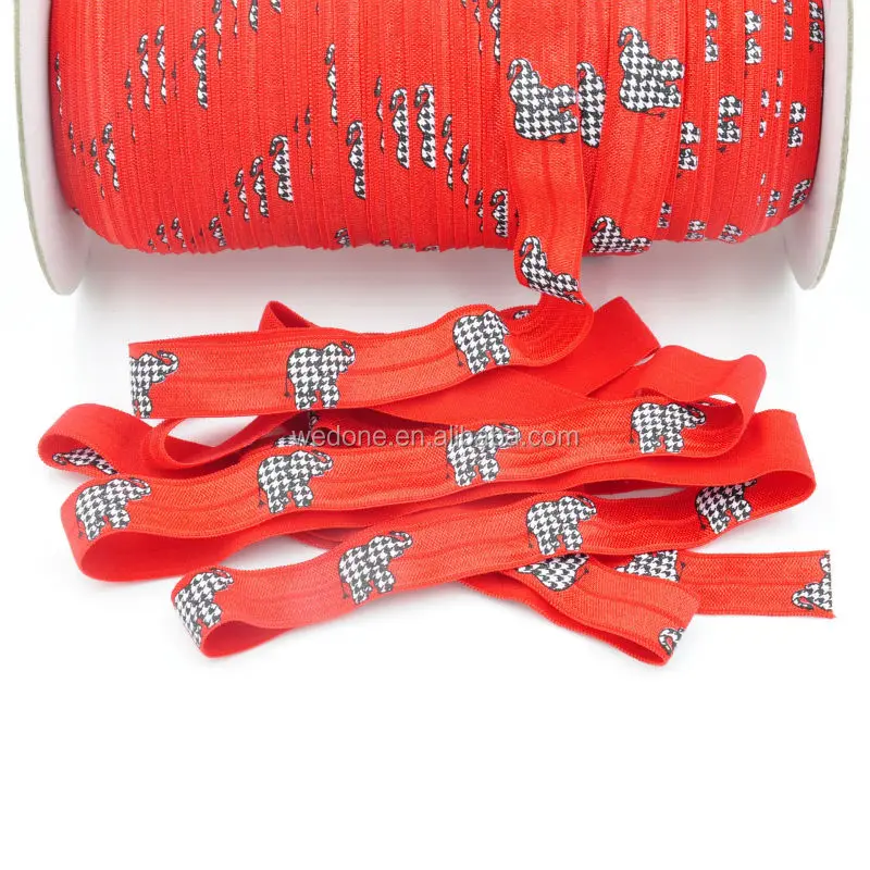 

Red Houndstooth Elephant FOE 5/8" Fold Over Elastic Alabama Foldover Elastic Ribbon for DIY Headwear, Red white black