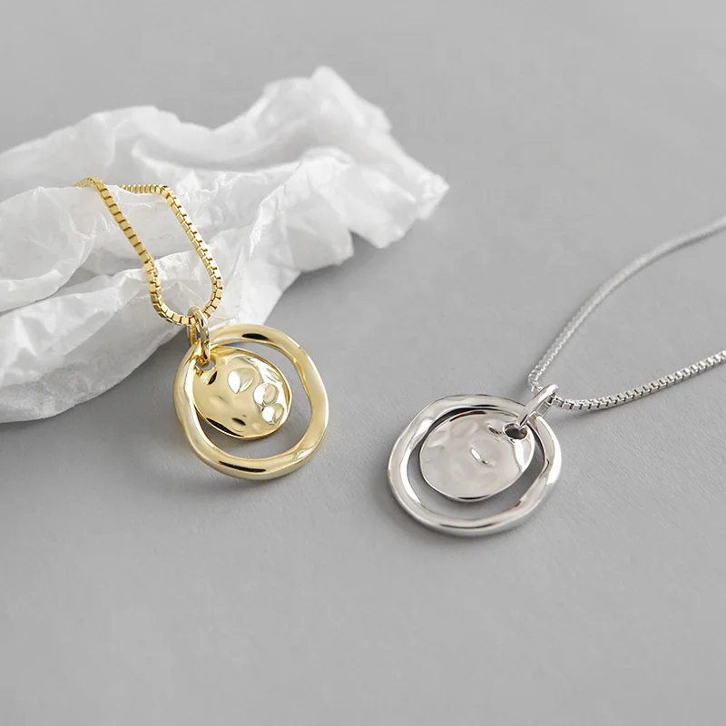 

Simple Design Fashion 925 sterling silver Ring Circle Pendant necklace, Silver/gold