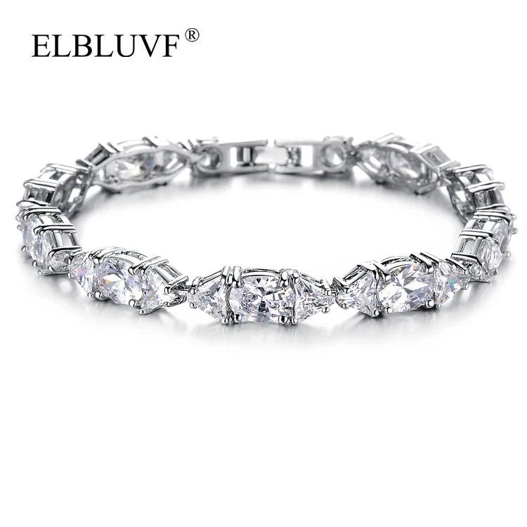 

ELBLUVF Free Shipping Copper Alloy Jewelry Fancy 3A Zircon Roman Women Bangle Bracelet For Gifts, Steel color