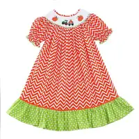 

Wholesale Baby Girls Dress Clothes Short Sleeve Pumpkin Smock Girls Halloween Dress