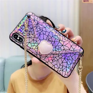 Holographic Geometric Love Heart Flip Leather Phone Case iPhone