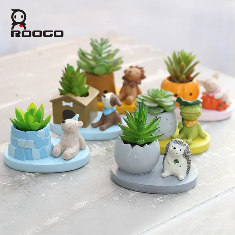 

ROOGO Creative Resin Animal Shaped Small Planter Succulent Mini Cactus Pots Desk Decor Office Gift, Picture