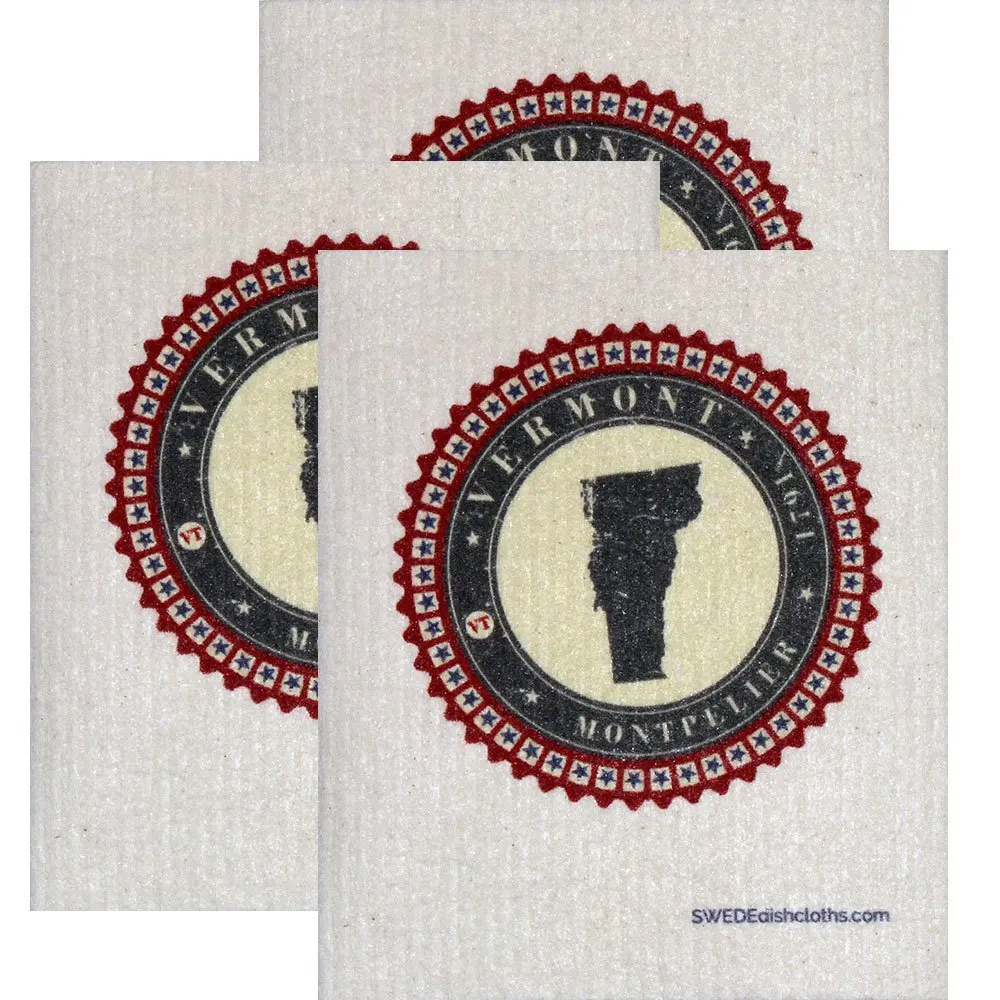 Swedish Dishcloth by SWEDEdishcloths | Set of 3 each Swedish Dishcloth Badge Design - Vermont | Eco Friendly Cleaning Absorbent Cloth Eco Friendly Cleaning Wipes
