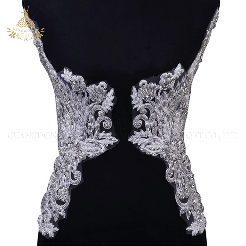 

High Quality silver Thread Embroidery Hand Beading Bodice Applique Patch for Dresses, White