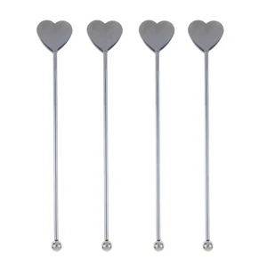 Image of Heart Shaped Personalized Stainless Steel Swizzle Sticks Custom Metal Coffee Stirrer