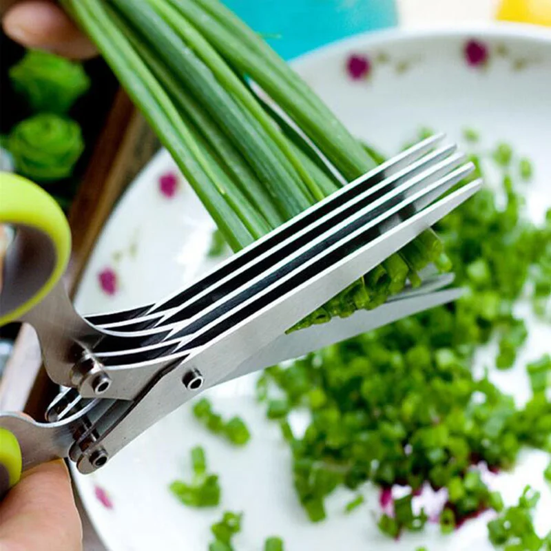

Multi-functional Stainless Steel Kitchen Knives 5 Layers Scissors Sushi Shredded Scallion Cut Herb Spices Scissors Cooking Tools