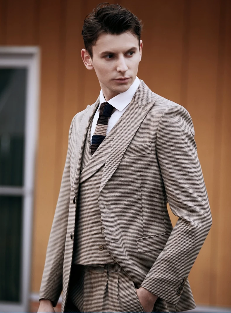 男士3 件优雅 100% 羊毛现代商务正装套装