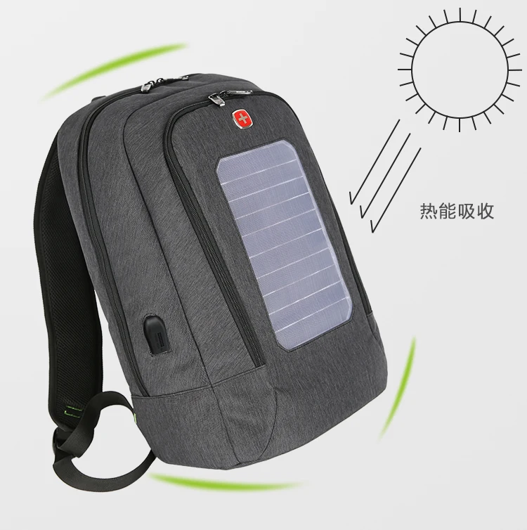 

Wholesale Men's Anti-theft Backpack USB Charging Port Solar Backpack Waterproof Nylon Belt Taineng Backpack, Black,grey,blue